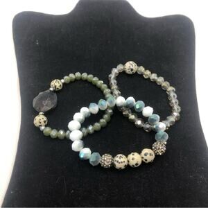 3 Set Gemstone Speckled Sparkling Beads Multi Size Gemstones Stretchy Bracelets